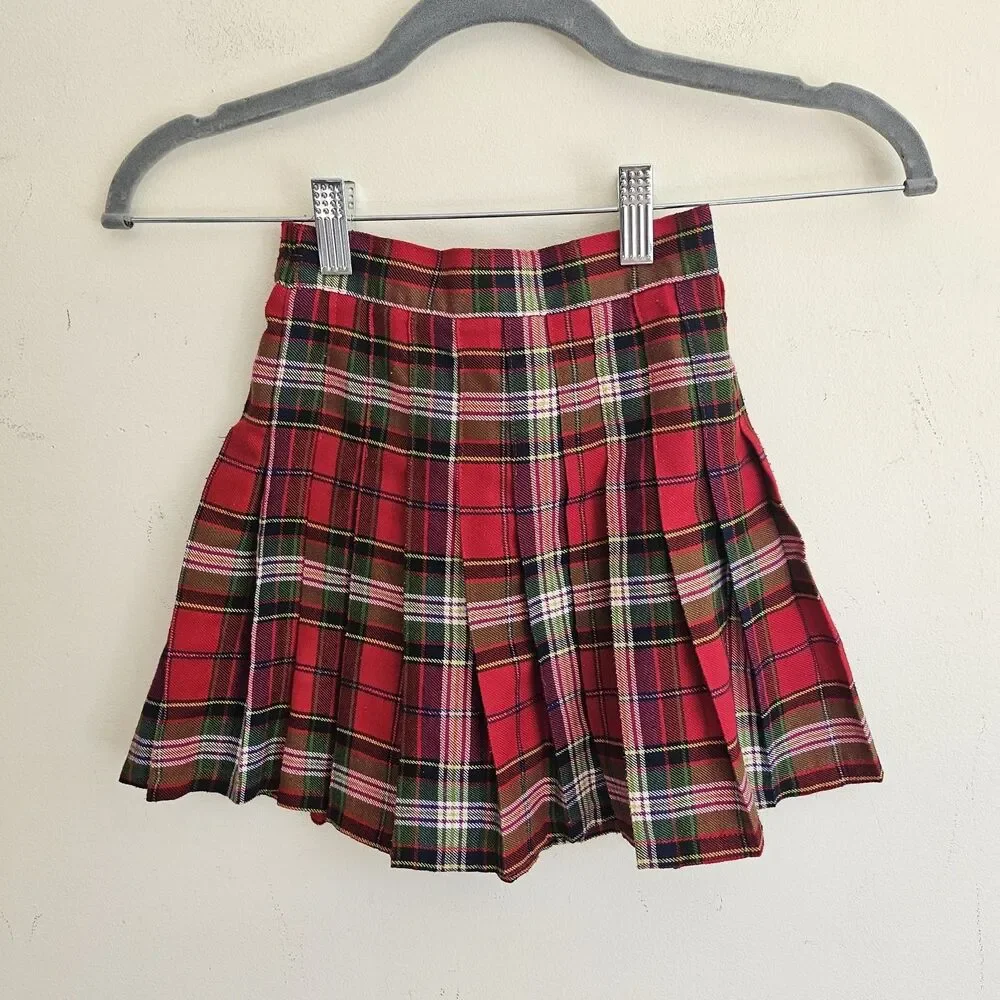 Vintage The Children's Place Plaid Pleated Skirt - Size 5/6 - Red Tartan